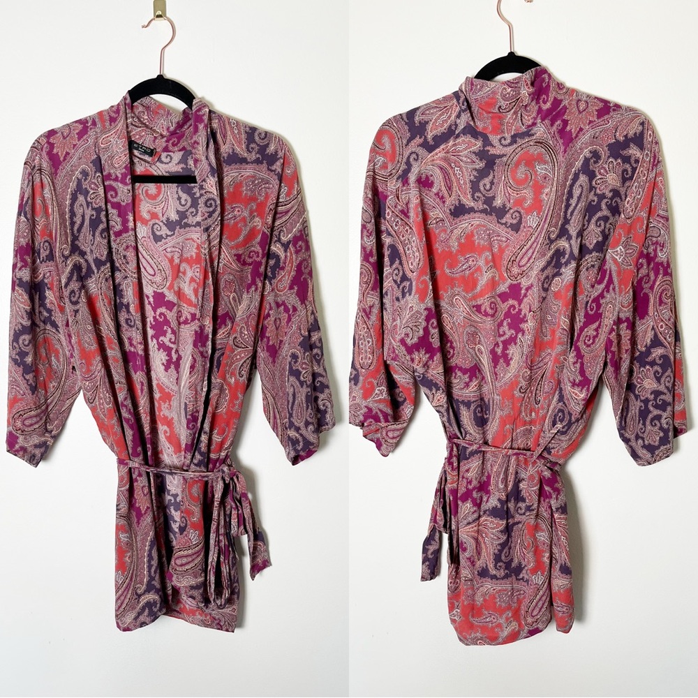 Etro Milano 100% Silk Paisley Pink Purple Short Robe Small